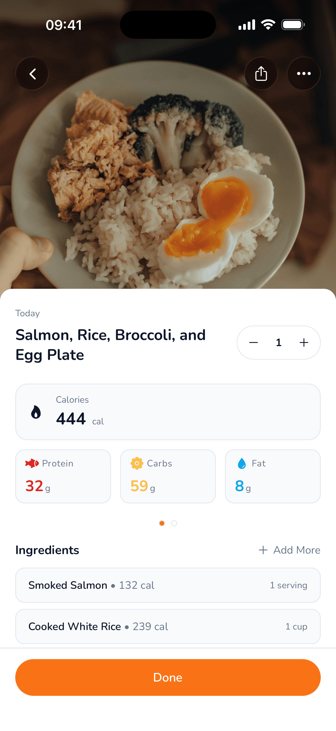 Meal nutrition breakdown screen